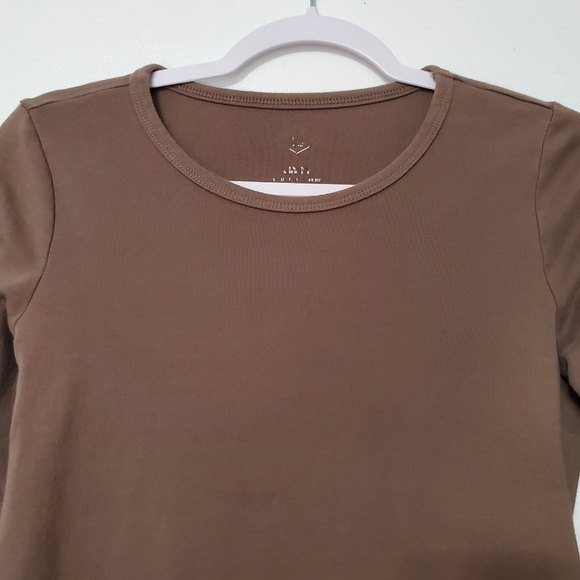 Womens Long Sleeve Shirt Size Small Basic Solid Brown Lounge Coup Neck - Picture 4 of 6